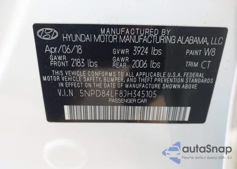 2018 Hyundai Elantra Value Edition z USA, uszkodzony, nr VIN 5NPD84LF8JH345105